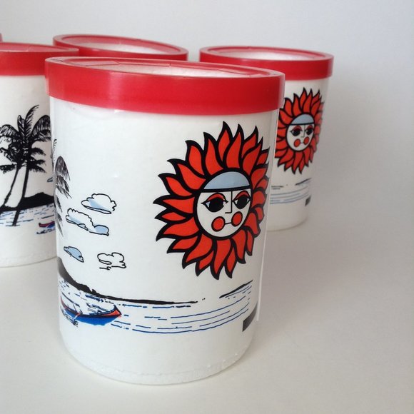 Lot of 6 Vintage Styrofoam Beer Pop Can Cooler Koozie Nautical Sailing Beach Sun - Picture 9 of 14